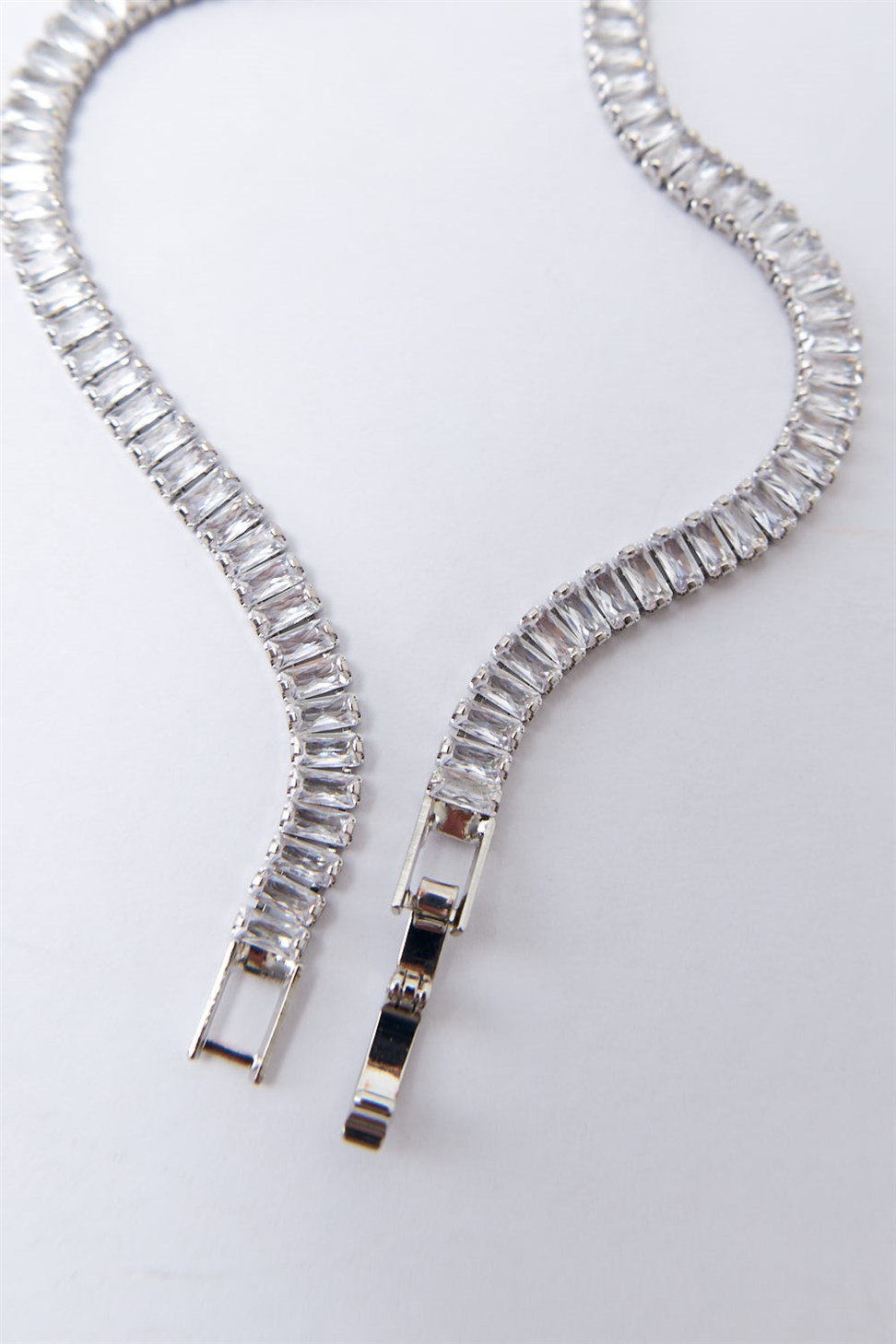 Baguette Waterway Silver Womens Necklace