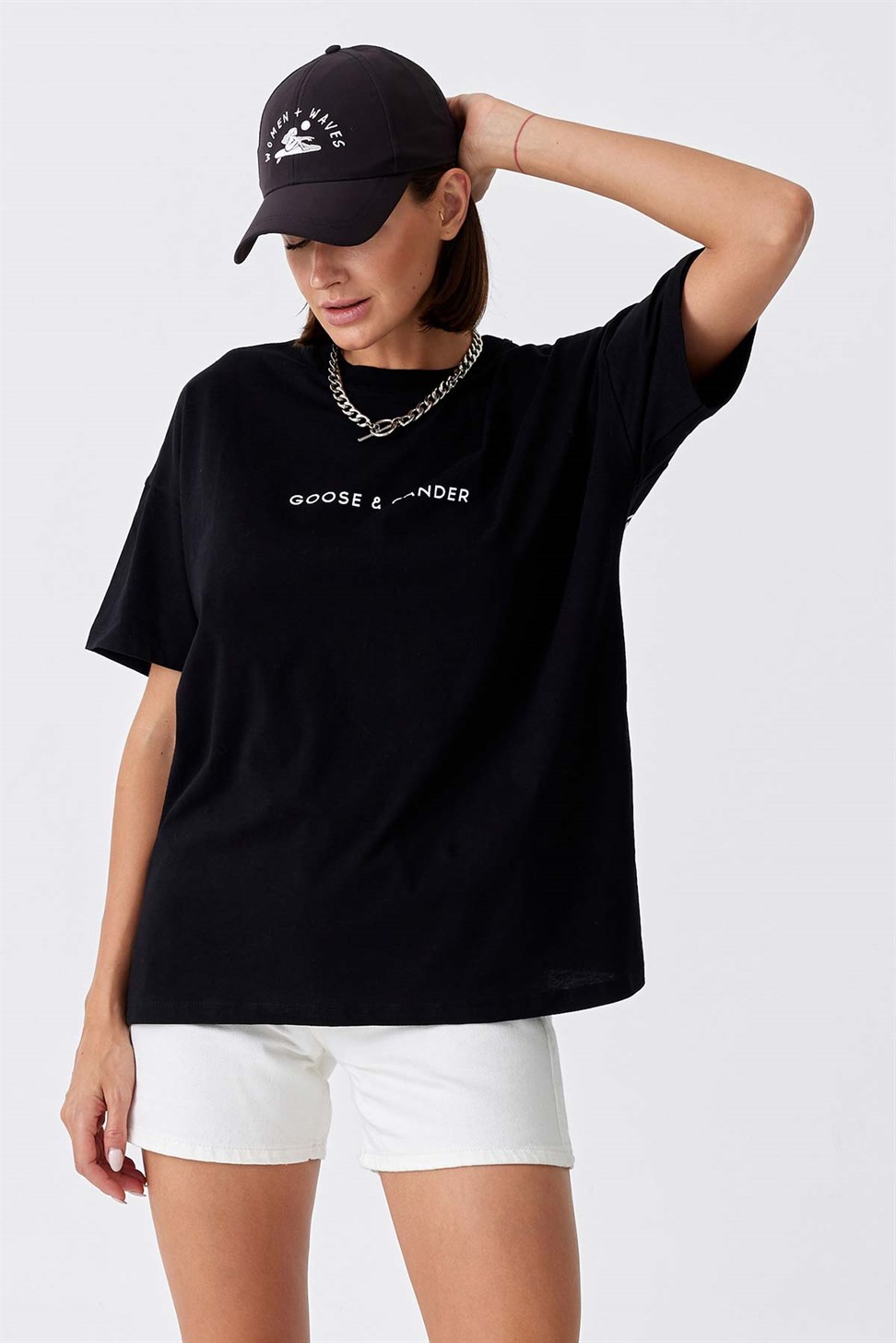 Casual Bicycle Collar Written Black Woman T-Shirt
