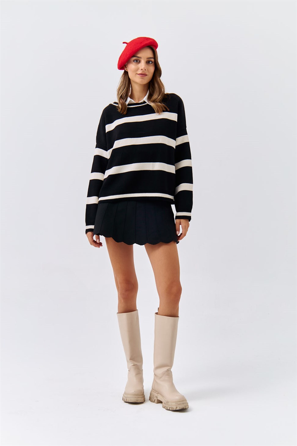 Striped Knitwear Black Womens Sweater