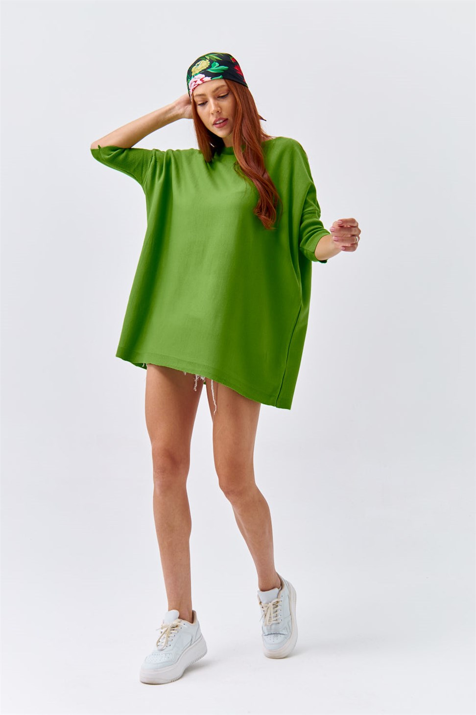Poor Sleeve Oversize Peanut Green Womens Knitwear Sweater