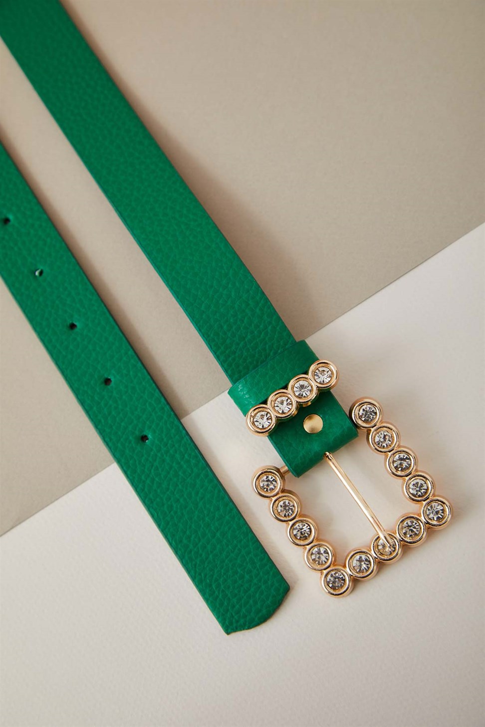 Square Green Woman Belt with Stony Stone