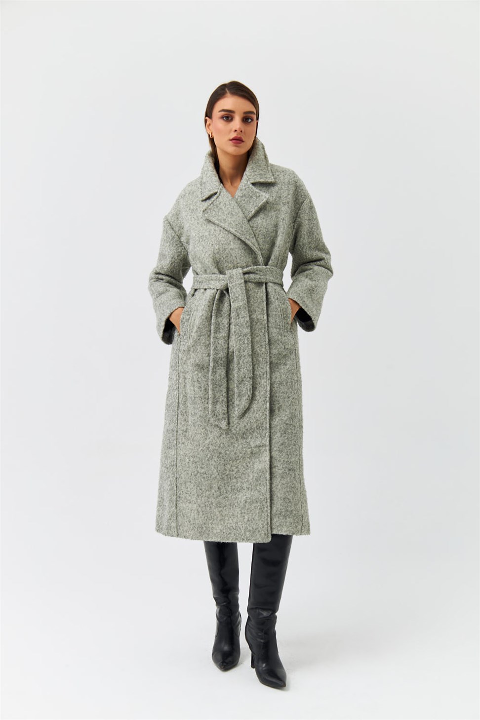 Layered Collar Wool Blended Gray Womens Coat