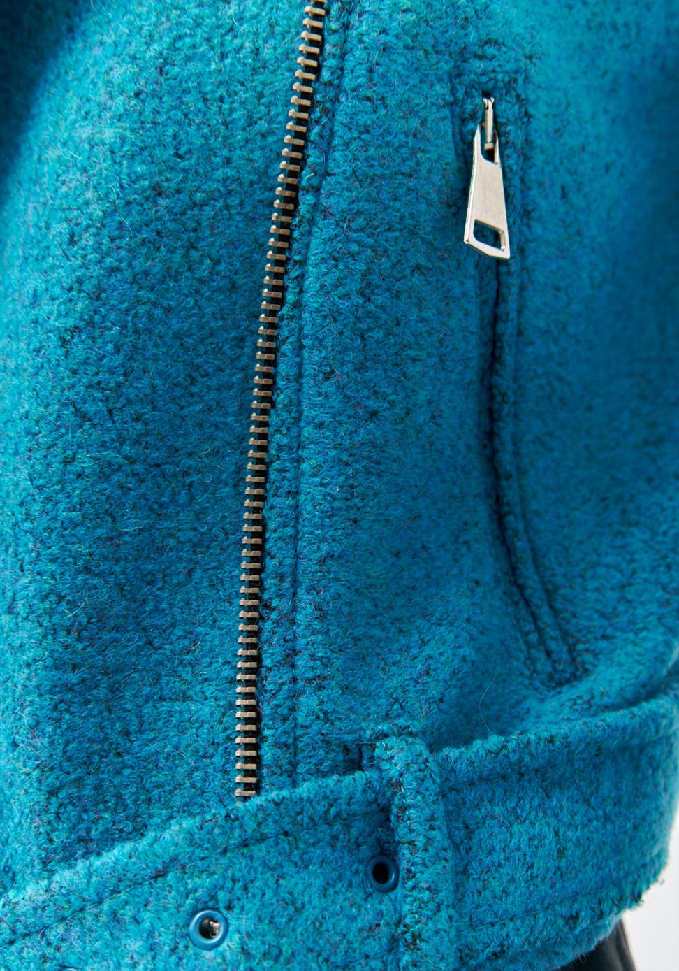 Kemerli Kaşe Biker Mavi Kadın Ceket