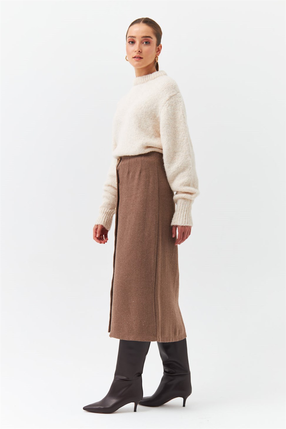 Modest Textured Brown Pencil Skirt