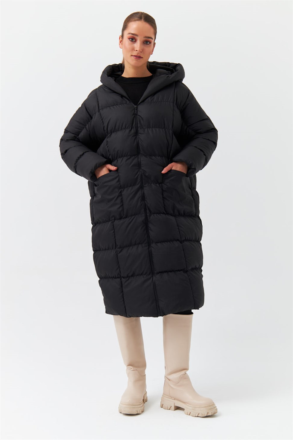 Modest Hooded Inflatable Black Womens Coats