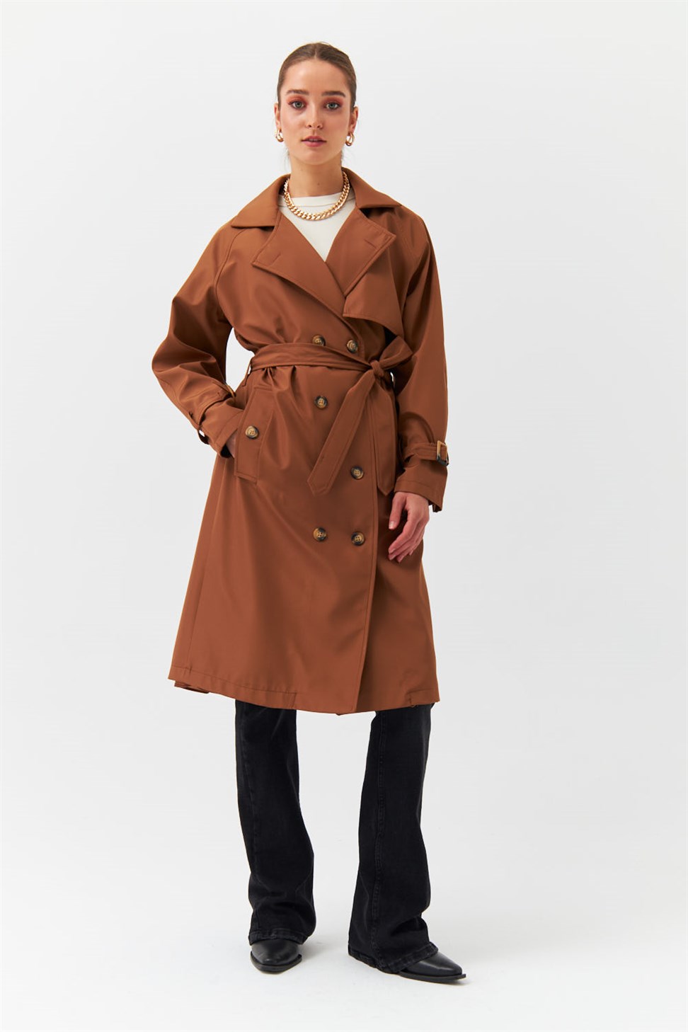 Modest Belted Brown Womens Trench Coat
