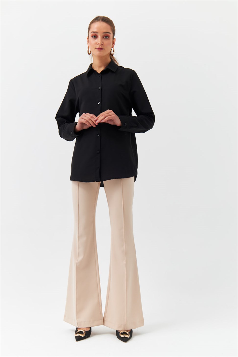 Modest Classic Collar Long Sleeve Black Womens Shirt
