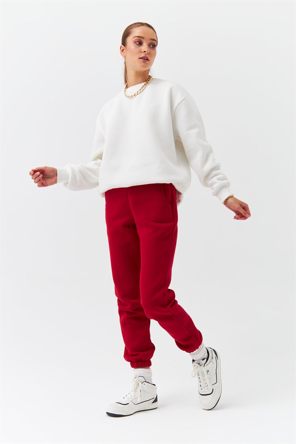 Modest Elastic Jogging Red Womens Tracksuit