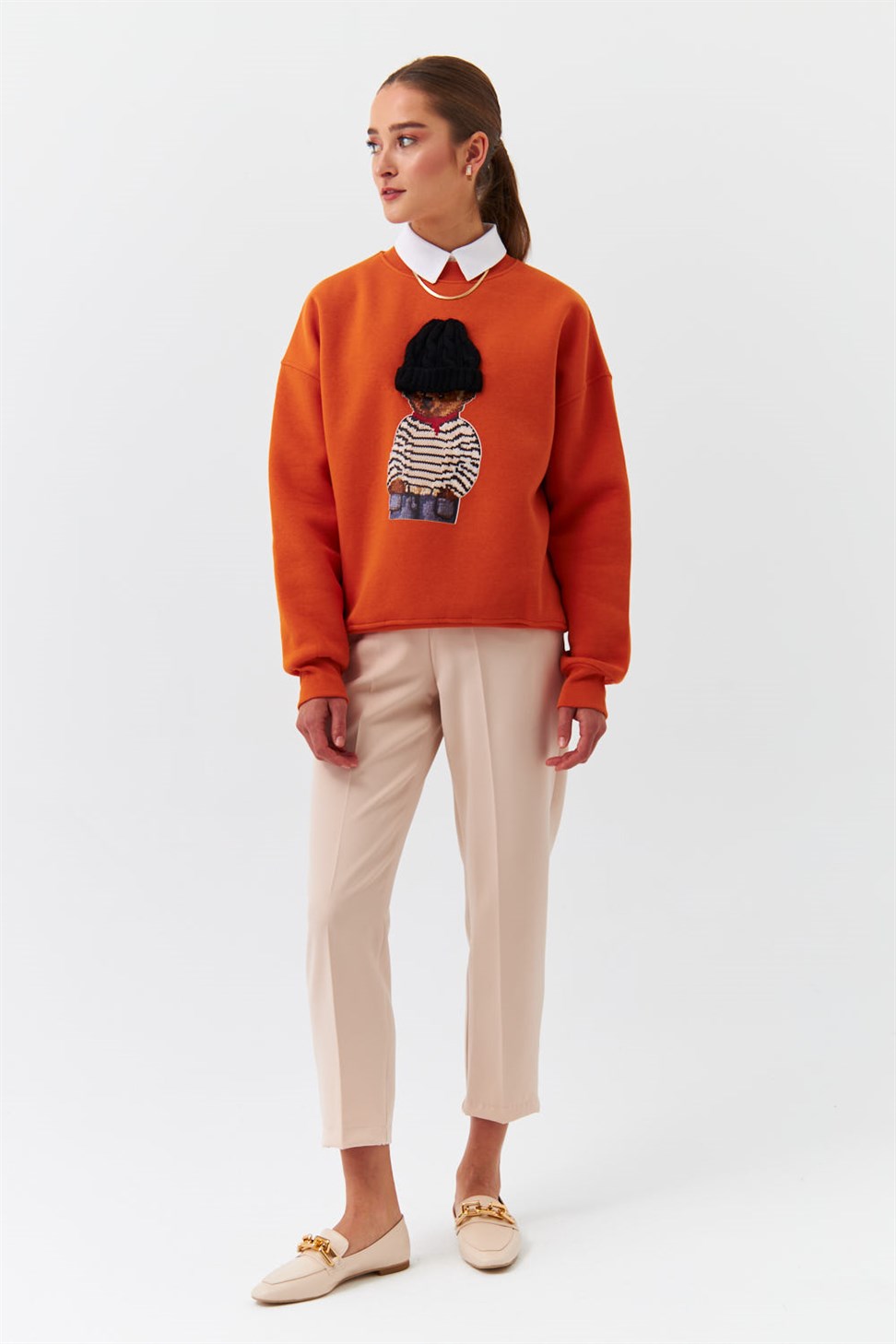 Modest Teddy Bear Printed Orange Womens Sweatshirt