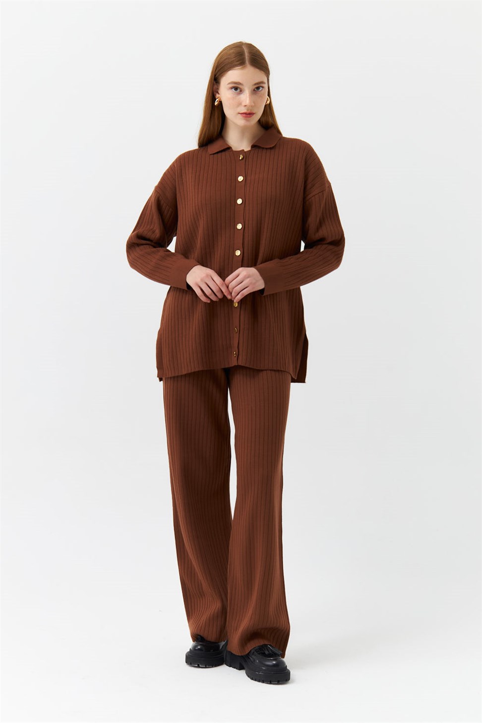 Polo Neck Knitwear Brown Womens Suit