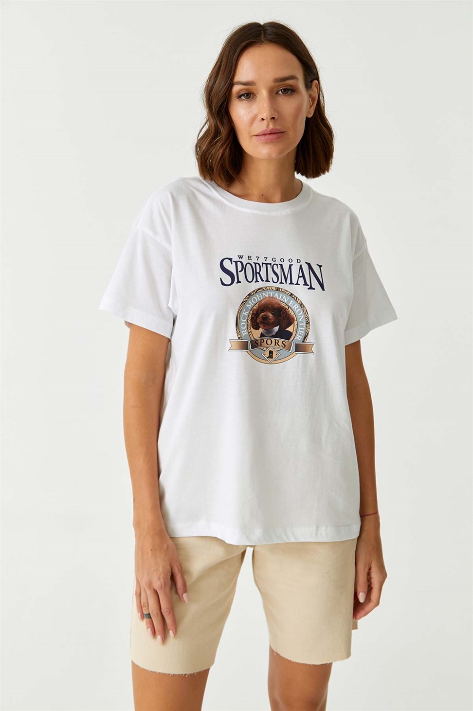 Poodle Printed Bicycle Yaka White Woman T-Shirt