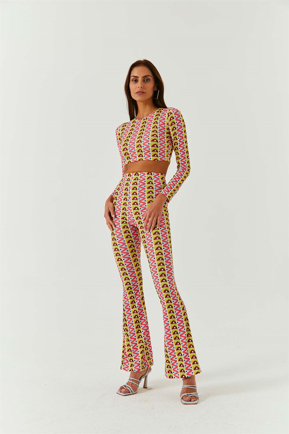 Colorful patterned crop yellow woman team
