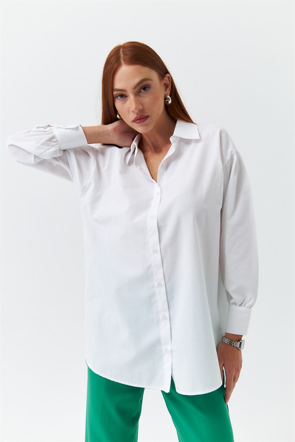 Back Pleated Poplin White Womens Shirt