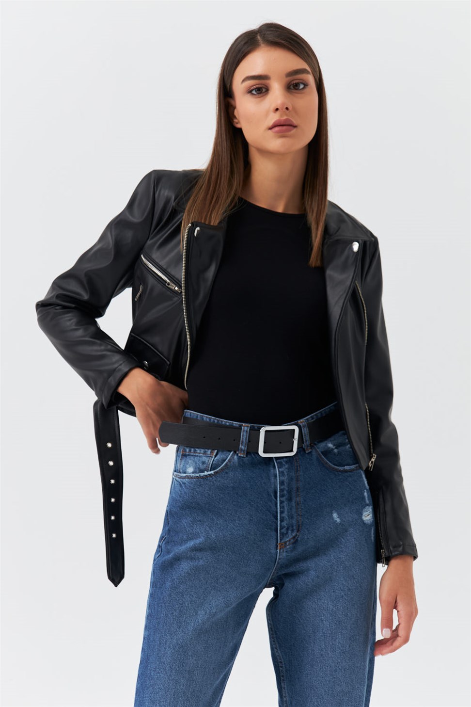 Faux Leather Black Womens Jacket